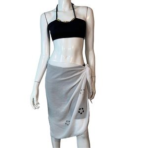 4/$24‎ Beach Cabana Floral Cutout White Midi Swimsuit Coverup Sarong